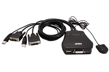 Aten CS-22D 2-port DVI KVM USB mini, integrované kabely, tlačítko pro přepínání
