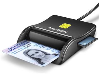 AXAGON CRE-SM3SD, USB-A FlatReader čtečka Smart card (eObčanka) + SD/microSD/SIM, kabel 1.3 m