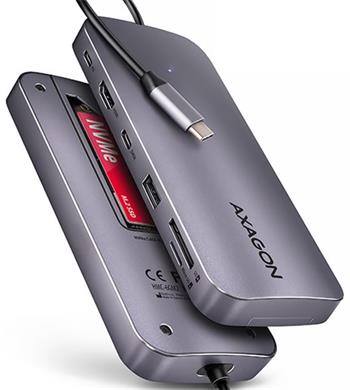 AXAGON HMC-6GM2, USB 10Gbps hub, USB-A, USB-C, HDMI, M.2 slot, SD/MicroSD, PD 100W, kabel 20cm