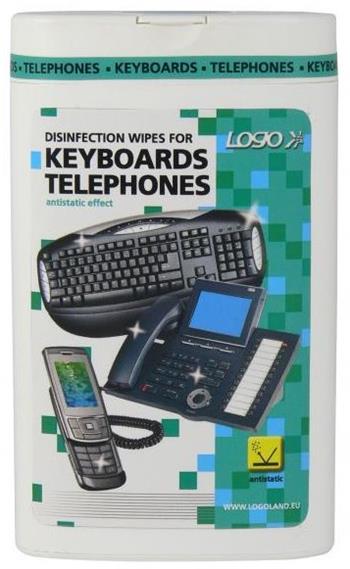 Čisticí trhací ubrousky, na klávesnice a telefony, dóza, dezinfekční, 50 ks, LOGO