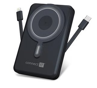CONNECT IT 10000 mAh bezdrátová Powerbanka 1xUSB-C port/1xUSB-C + 1xLightning kabel VESMÍRNĚ ŠEDÁ