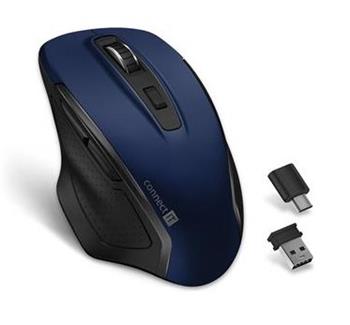 CONNECT IT Dual SmartSwitch bezdrátová myš, USB-A + C (+1x AA baterie zdarma), MODRÁ
