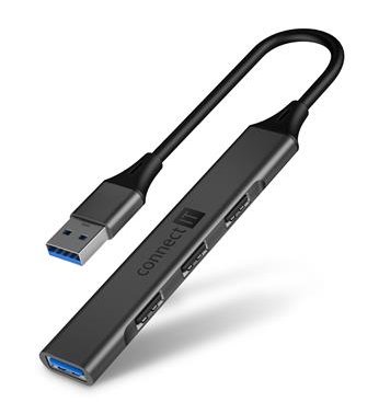 CONNECT IT USB-A hub, (1xUSB-A 3.0, 3xUSB-A 2.0), externí, ANTRACITOVÝ