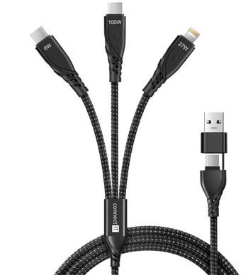 CONNECT IT Wirez 6in1 2x USB-C, 1x Lightning, 1,25 m, ČERNÝ