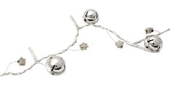 Dekorační světelný řetěz 10x LED + stříbrné rolničky, 130cm