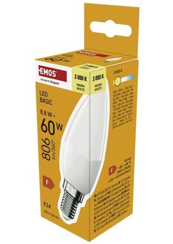 Emos LED žárovka Basic Candle E14 / 8,8 W (60 W) / 806 lm / teplá bílá