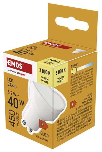 Emos LED žárovka Basic MR16 / GU10 / 5,2 W (40 W) / 450 lm / teplá bílá
