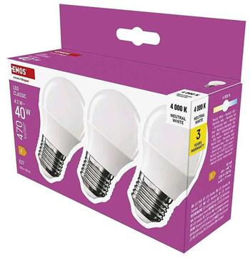 Emos LED žárovka Classic Mini Globe / E27 / 4,2 W (40 W) / 470 lm / neutrální bílá 3ks