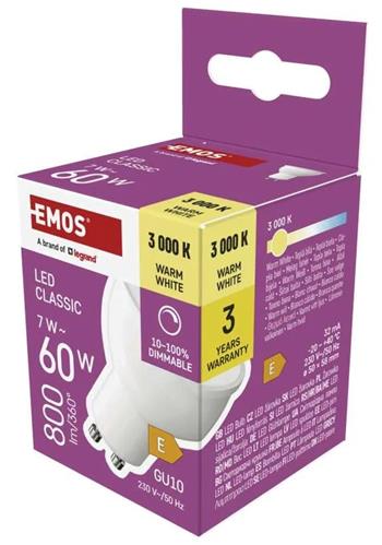 Emos LED žárovka Classic MR16 / GU10 / 7 W (60 W) / 800 lm / teplá bílá / stmívatelná