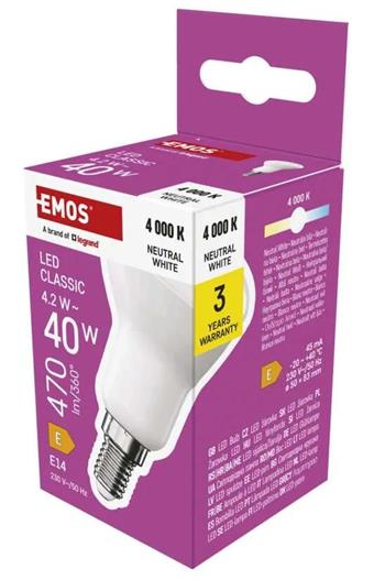 Emos LED žárovka Classic R50 / E14 / 4,2 W (40 W) / 470 lm / neutrální bílá