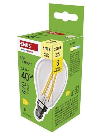 Emos LED žárovka Filament Mini Globe / E14 / 3,4 W (40 W) / 470 lm / teplá bílá