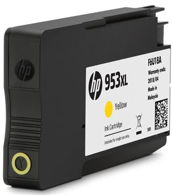 HP 953XL High Yield Yellow Original Ink Cartridge, F6U18AE