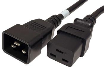 Kabel síťový prodlužovací 16A, IEC320 C20 - C19, 5m, černý