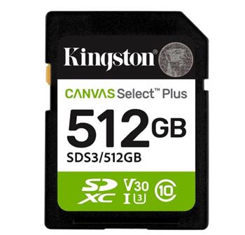 Kingston paměťová karta 512GB Canvas Select Plus Gen 3 SDXC 150R U1 UHS-I C10 V10