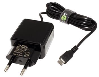 Napájecí adapter síťový (230V) - USB 5V/3A, microUSB(M), černý