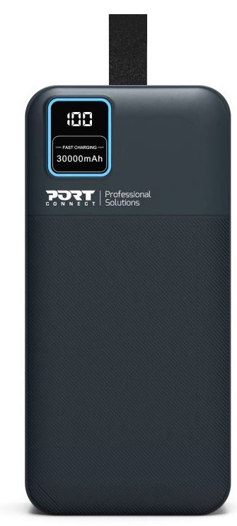PORT CONNECT powerbanka 30 000 mAh, LCD displej, USB-A QC / USB-C / Micro USB, černá