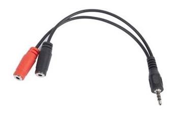 Redukce 4pólový jack3.5 M - 2x jack 3,5F, kablík 10cm černý