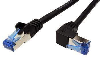 S/FTP patchkabel kat.6a, lomený konektor, 0,25m, černý