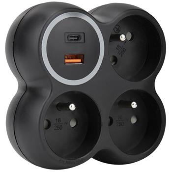 Solight P106CB-PD20 rozbočka, 3x 15A, USB A+C rychlonabíječka 20W PD, matná černá
