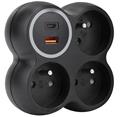 Solight P106CB-PD20 rozbočka, 3x 15A, USB A+C rychlonabíječka 20W PD, matná černá
