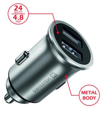 SWISSTEN CL ADAPTÉR 2x USB 4,8A METAL SILVER (ECO BALENÍ)