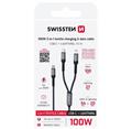 Swissten nabíjecí kabel 2v1 USB-C / USB-C + Lightning 100W 1,5 M černý