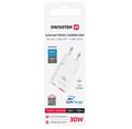 Swissten tenký síťový adaptér GaN USB-C + USB-A 30W bílý