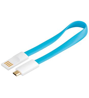 USB 2.0 kabel A- microUSB (M), 0.2m magnetický modrý