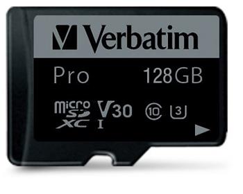 VERBATIM Pro microSDXC 128GB UHS-I V30 U3 + SD adaptér